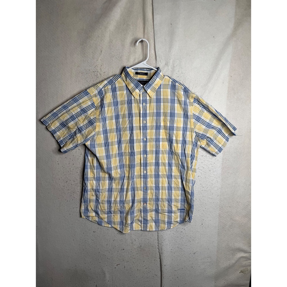 Daniel Cremieux Collection Mens Large Yellow Blue Plaid Short Sleeve Button Down